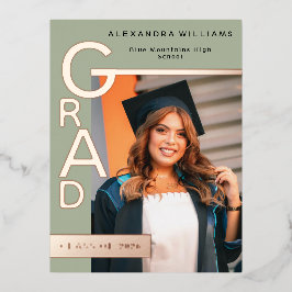 Invitación Postal Con Relieve Metalizado Modern Jade Graduation Party Invitation Rose Gold 