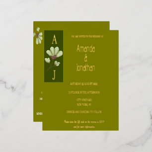 Invitación Postal Con Relieve Metalizado Moderna elegancia floral, oliva bohemia y oro
