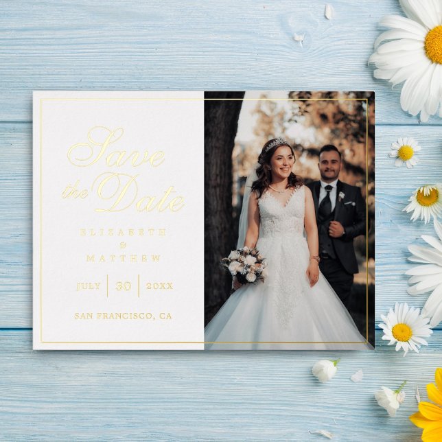 Invitación Postal Con Relieve Metalizado Moderna Moda Imagen Boda Salvar La Fecha (Subido por el creador)