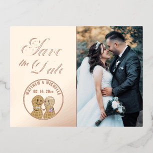 Invitación Postal Con Relieve Metalizado Moderna Y Extraordinaria Foto Boda Guardar La Fech