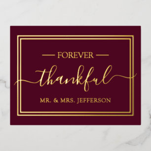 Invitación Postal Con Relieve Metalizado Moderno agradecimiento de boda en color burdeos Sr