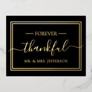 Invitación Postal Con Relieve Metalizado Moderno agradecimiento de boda negro y dorado Sr.