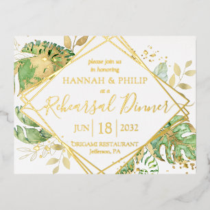 Invitación Postal Con Relieve Metalizado Moderno ensayo tropical oro de la cena
