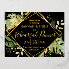 Invitación Postal Con Relieve Metalizado Moderno ensayo tropical oro de la cena