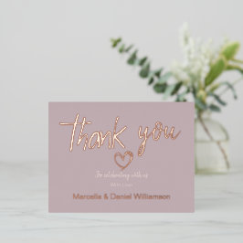 Invitación Postal Con Relieve Metalizado Moderno y mínimo corazón y guión Gracias Boda