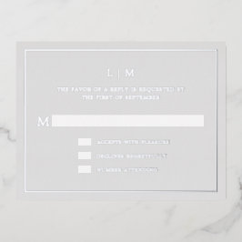Invitación Postal Con Relieve Metalizado Monograma Gris Simple Elegante Boda RSVP
