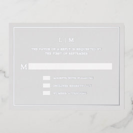 Invitación Postal Con Relieve Metalizado Monograma Gris Simple Elegante Boda RSVP