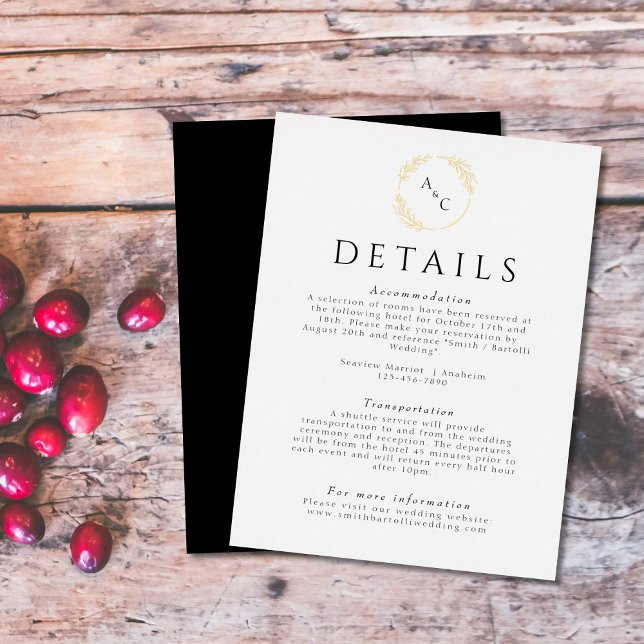 Invitación Postal Con Relieve Metalizado Monograma simple deja oro al Boda (Subido por el creador)
