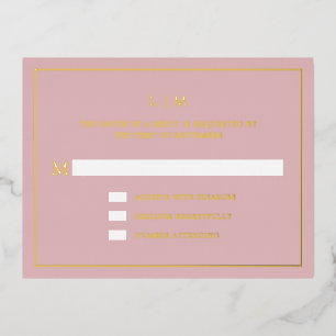Invitación Postal Con Relieve Metalizado Monograma simple rosa claro Elegante Boda RSVP