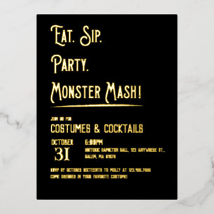 Invitación Postal Con Relieve Metalizado Monster Mash Halloween Party