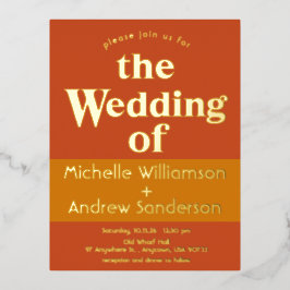 Invitación Postal Con Relieve Metalizado Naranja Terracotta Retro Moderno