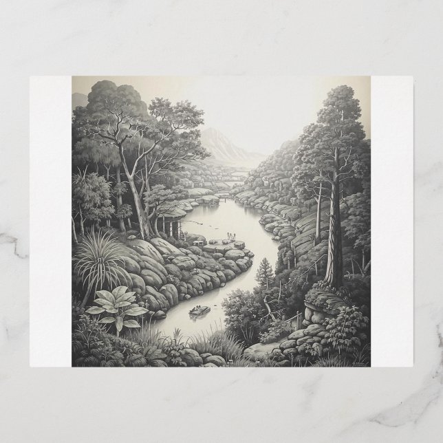 Invitación Postal Con Relieve Metalizado Naturaleza 16 (Anverso)