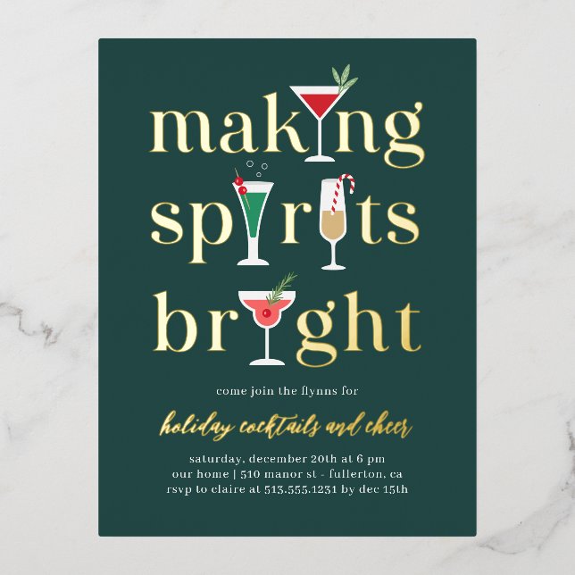 Invitación Postal Con Relieve Metalizado Navidades Cócteles Relieve metalizado de la tarjet (Anverso)