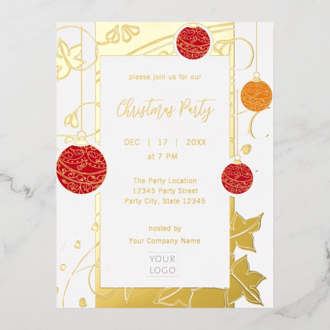 Invitación Postal Con Relieve Metalizado Navidades de negocios modernos y elegantes (Anverso)