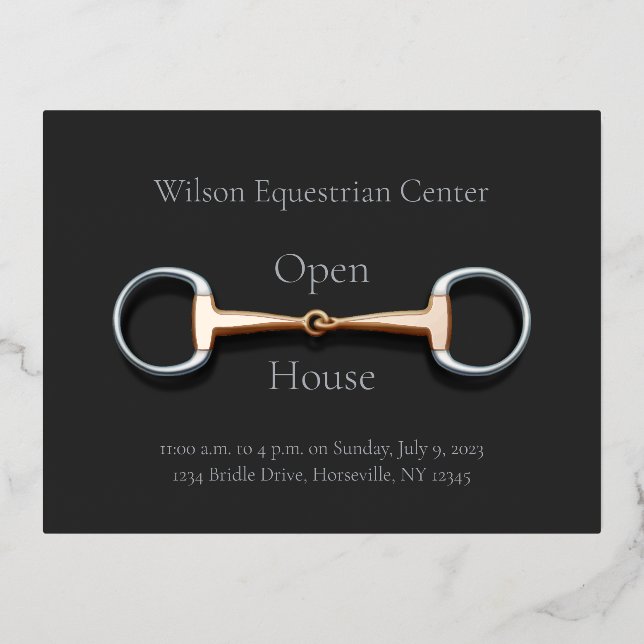 Invitación Postal Con Relieve Metalizado Negocio ecuestre de bocado de Snaffle de huevo (Anverso)