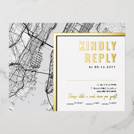 Invitación Postal Con Relieve Metalizado New York City, New York Love Locator | Respuesta R