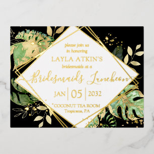 Invitación Postal Con Relieve Metalizado Novedades Tropicales Modernas Luncheon Shower Gold