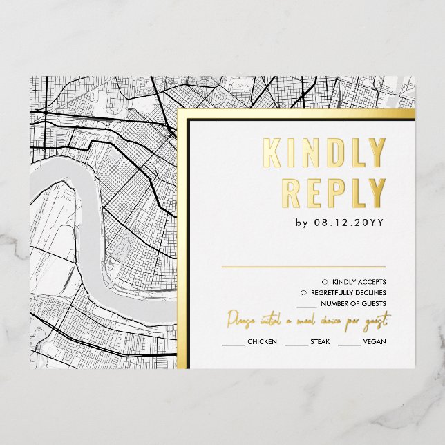 Invitación Postal Con Relieve Metalizado Nueva Orleans, Luisiana Love Locator | Respuesta R (Anverso)