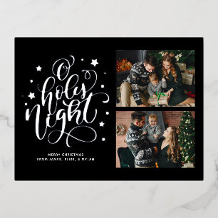 Invitación Postal Con Relieve Metalizado O Holy Night Hand Letter Personalizado Photo Holid