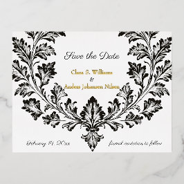 Invitación Postal Con Relieve Metalizado Ornate motif boda, Save the Date,
