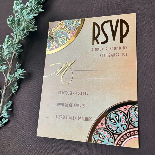 Invitación Postal Con Relieve Metalizado Oro Real Foil Royal Nouveau RSVP (Subido por el creador)