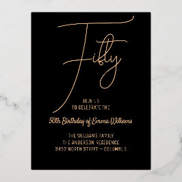 Invitación Postal Con Relieve Metalizado Oro simple | 50.º cumpleaños