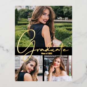 Invitación Postal Con Relieve Metalizado Partido de graduación de fotos de moda