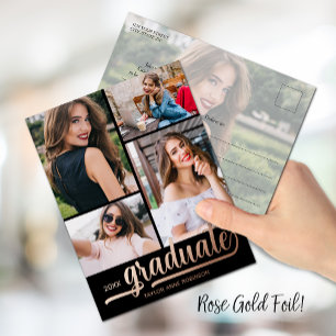 Invitación Postal Con Relieve Metalizado Partido de Graduación Multifotografía