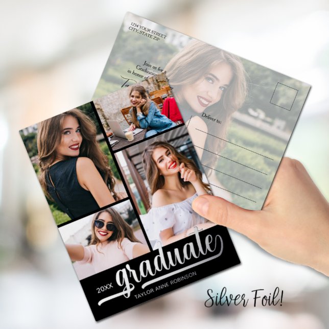 Invitación Postal Con Relieve Metalizado Partido de Graduación Multifotografía (Subido por el creador)