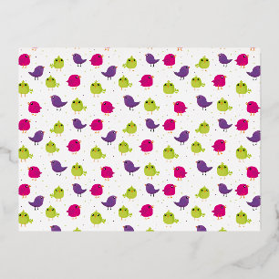 Invitación Postal Con Relieve Metalizado Patrón de pájaros lindos