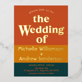 Invitación Postal Con Relieve Metalizado Pavo Real Naranja Moderno Retro