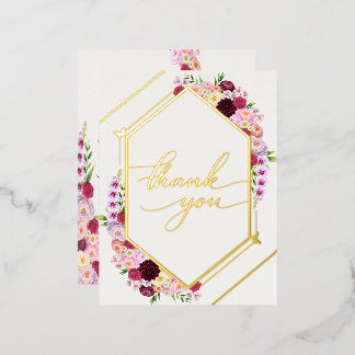 Invitación Postal Con Relieve Metalizado Peonía Papel de Estaño Boda Agradecimiento
