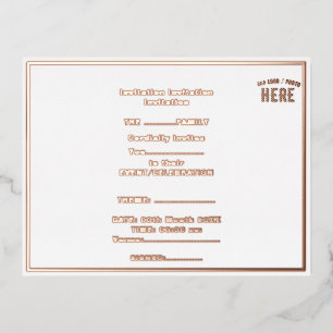 INVITACIÓN POSTAL CON RELIEVE METALIZADO PERSONALIZABLE MODERNO ESTILO BLANCO VERIFICADO MA