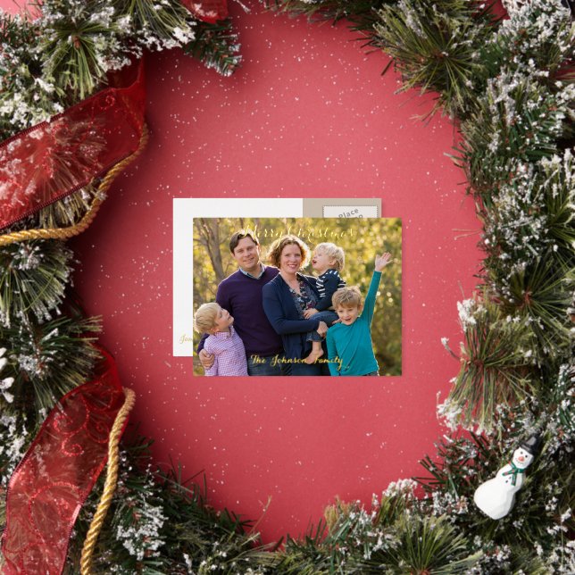 Invitación Postal Con Relieve Metalizado Personalized Merry Christmas Family Photo Holiday (in situ)