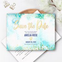 Quinceañera Guardar fecha Crown Turquoise Real Gol
