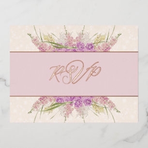 Invitación Postal Con Relieve Metalizado Ramo de cinta ombré rosa polvoriento vintage - RSV