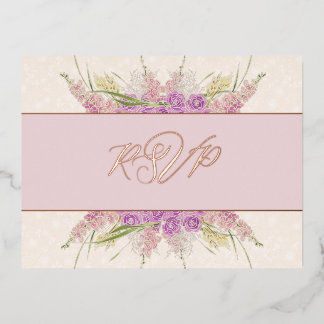 Invitación Postal Con Relieve Metalizado Ramo de cinta ombré rosa polvoriento vintage - RSV