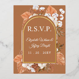 Invitación Postal Con Relieve Metalizado Rastic Terracotta Boho Pampas Arched RSVP