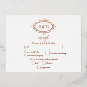 Invitación Postal Con Relieve Metalizado Real Relieve metalizado dorado Rosa Wreath White W