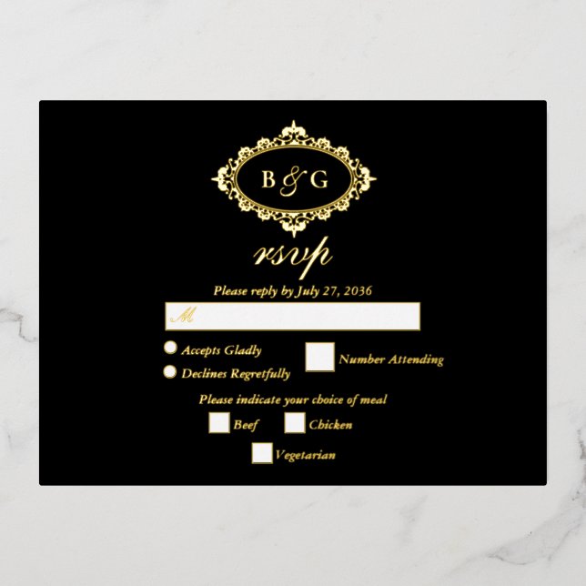 Invitación Postal Con Relieve Metalizado Real Relieve metalizado dorado Wreath White Weddin (Anverso)