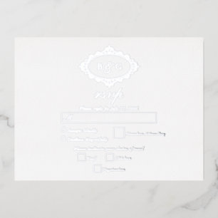 Invitación Postal Con Relieve Metalizado Real Relieve metalizado plateado Wreath White Wedd
