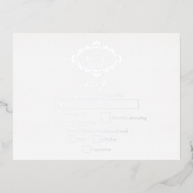 Invitación Postal Con Relieve Metalizado Real Relieve metalizado plateado Wreath White Wedd (Anverso)