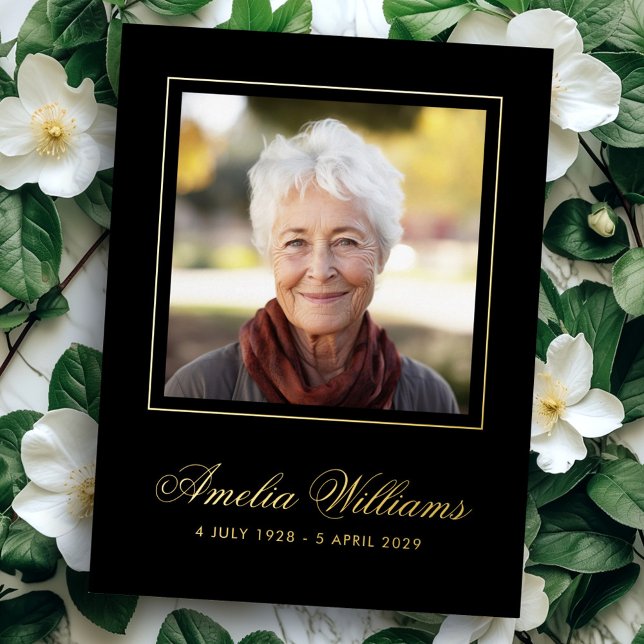 Invitación Postal Con Relieve Metalizado Relieve metalizado de fotos frontera simpatía negr (Photo foil border sympathy black thank you card)