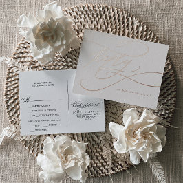 Invitación Postal Con Relieve Metalizado Relieve metalizado dorado Rosa romántico | RSVP de