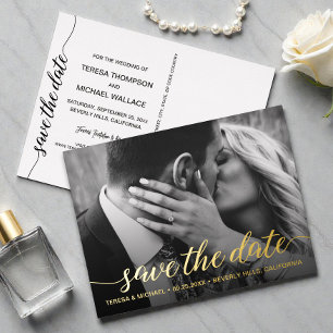 Invitación Postal Con Relieve Metalizado Relieve metalizado dorado Salven la fecha Foto Bod