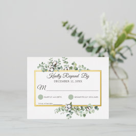 Invitación Postal Con Relieve Metalizado Respuesta de Boda Botánica de Algodón del Sur Rúst