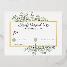 Invitación Postal Con Relieve Metalizado Respuesta de Boda Botánica de Algodón del Sur Rúst