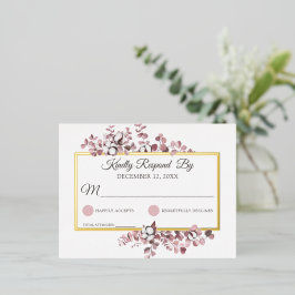 Invitación Postal Con Relieve Metalizado Respuesta de Boda Botánica de Algodón Sureño Rosa 