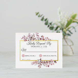 Invitación Postal Con Relieve Metalizado Respuesta de Boda Botánica de Algodón Sureño Rosa 