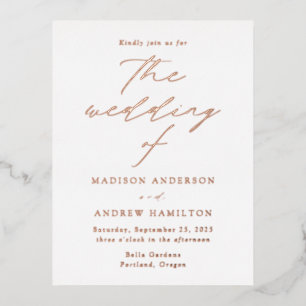 Invitación Postal Con Relieve Metalizado Rosa Boda de Oro Moderno